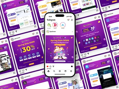Spring Sale Marketing Campaign Ads for Software Company ads design advertising brand design branding design facebook post graphic design illustration instagram post marketing campaign design saas ads social media post social media post design software post design spring sale trendy post design whatsapp automation
