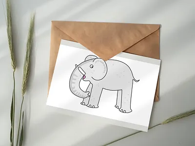 Smiling Cartoon Elephant with Tusks animal art