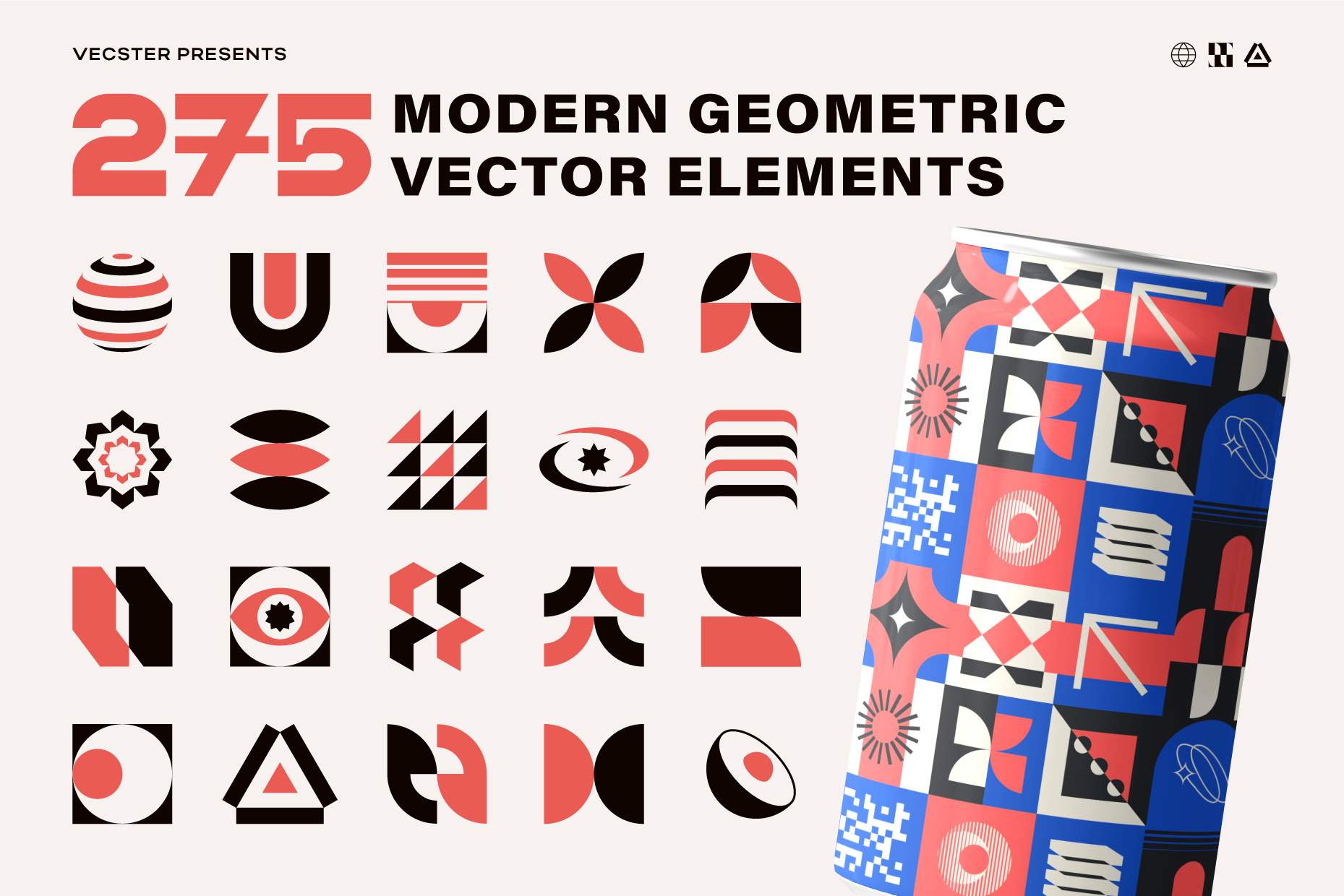 275 Modern Geometric Vector Elements 50s abstract bauhaus constructivism design elements design kit geometric icons mid century minimalism modern postmodern retro retro futurism shape vector