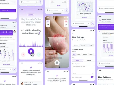 turing v2: AI Smart Healthcare App - AI Health Assistant UIUX ai health assistant ai health assistant app ai health companion ai healthcare app clean digital health app digital health ui figma ui kit health companion health companion app healthcare ui kit minimal modern purple smart health smart health app strangehelix turing ui kit virtual health app