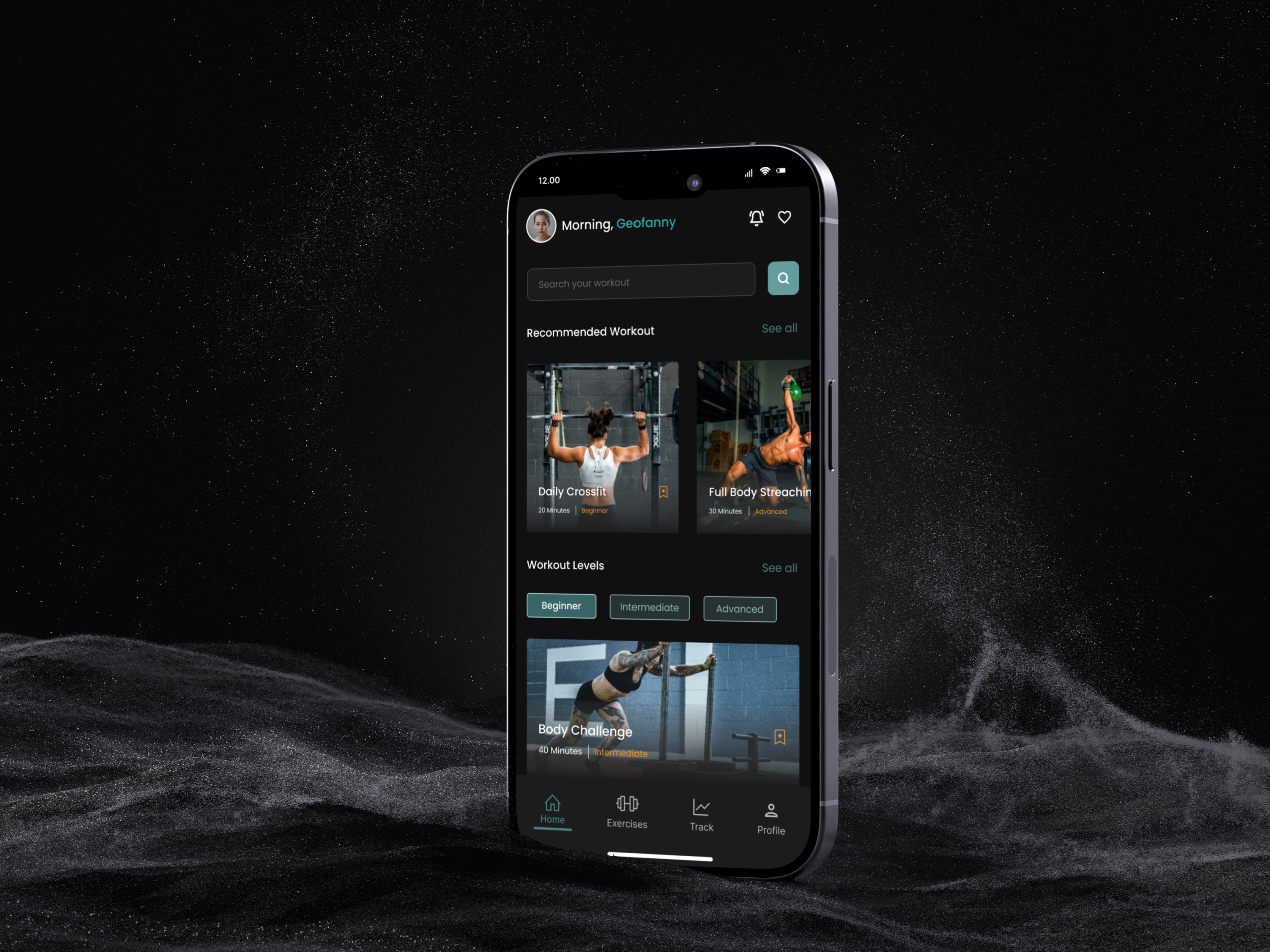 Crossfit Studio - Workout Tracking Apps 3d animation application apps black bold branding crossfitstudio graphic design mobileapps motion graphics simple tranerinfo ui uidesign uiux ux workout