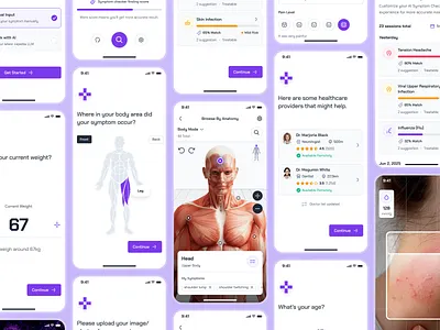 turing v2: AI Smart Healthcare App - AI Symptom Checker UIUX ai health assistant app ai healthcare app ai symptom checker app clean digital health app digital health ui figma ui kit health companion app healthcare ui kit minimal modern purple smart health smart health app strangehelix symptom checker symptom checker app symptom checker ui turing ui kit virtual health app