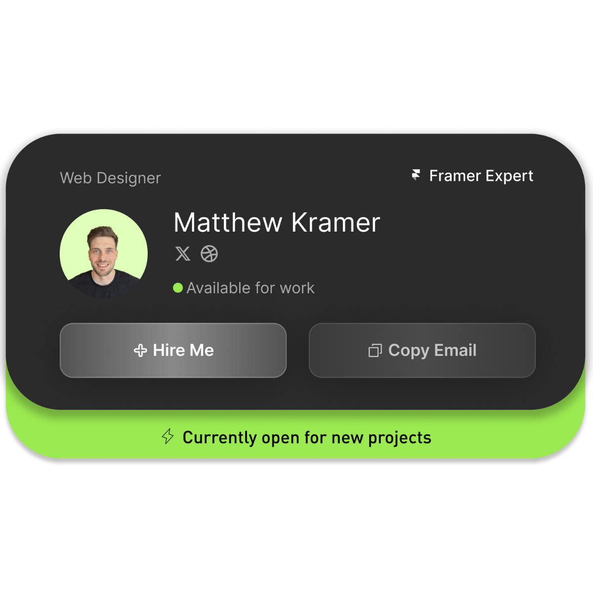Freelancer Contact Card branding contact card figma framer framer expert graphic design ui