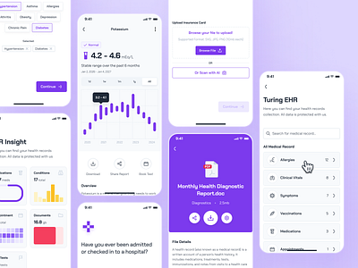 turing v2: AI Smart Healthcare App - EHR Health Record UI ai health assistant app ai healthcare app clean digital health app digital health ui ehr app ehr ui electronic health record app electronic health record ui figma ui kit health companion app healthcare ui kit minimal modern purple smart health smart health app strangehelix turing ui kit virtual health app