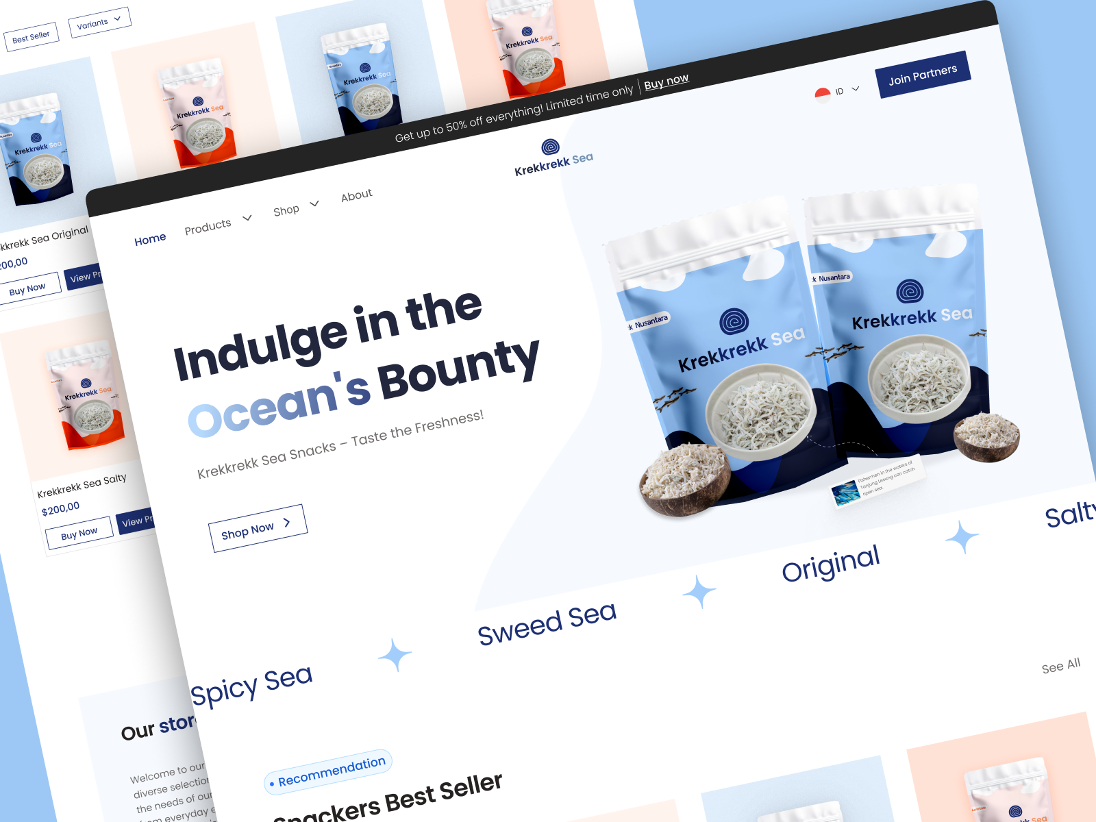 Sea Snacks - Shop product of meals sea 3d animation bluesea branding fishmeals graphic design landingpage modern motion graphics product meals seameals shop simple snacks store ui uidesign uiux ux website