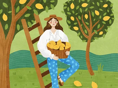 Lemon Harvest - Still life in Europe art print bohemian aesthetic character design editorial illustration gouache painting kinfolk modern folk modern folk art packaging illustration procreate illustration slow living