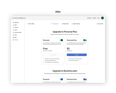 Tailscale upgrading page redesign. dashboard design figma redesing ui design uiuxdesign user experience web design