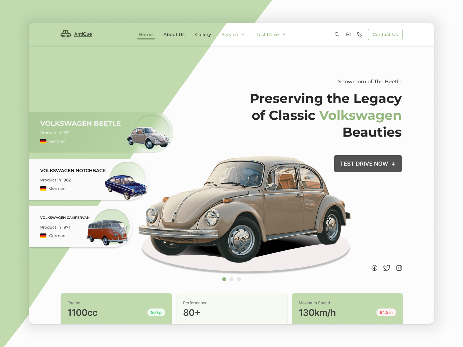 Showroom Cars Antique Website 3d animation antique branding classicdesign graphic design landingpage motion graphics showroomcars simple ui uidesign uiux ux vwcars website