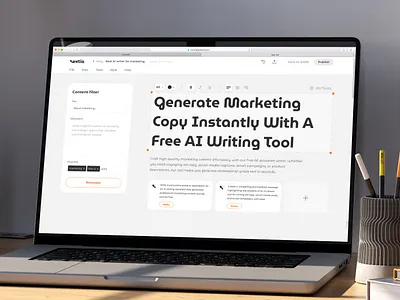 Textia – Dashboard UI Design for an AI Writing Assistant user interface