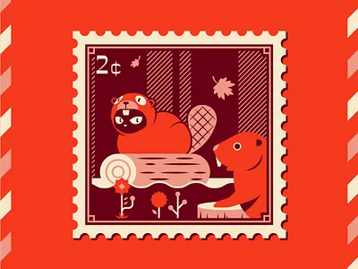 Whimsical Vector Illustration – Cat & Beaver Stamp Design animal illustration beaver illustration bold colors brand illustration canada illustration cat illustration character design clean lines collectible art editorial illustration flat illustration freelance illustrator illustrator for hire merchandise illustration minimalist illustration narrative illustration postage stamp design sticker design vector illustration whimsical illustration