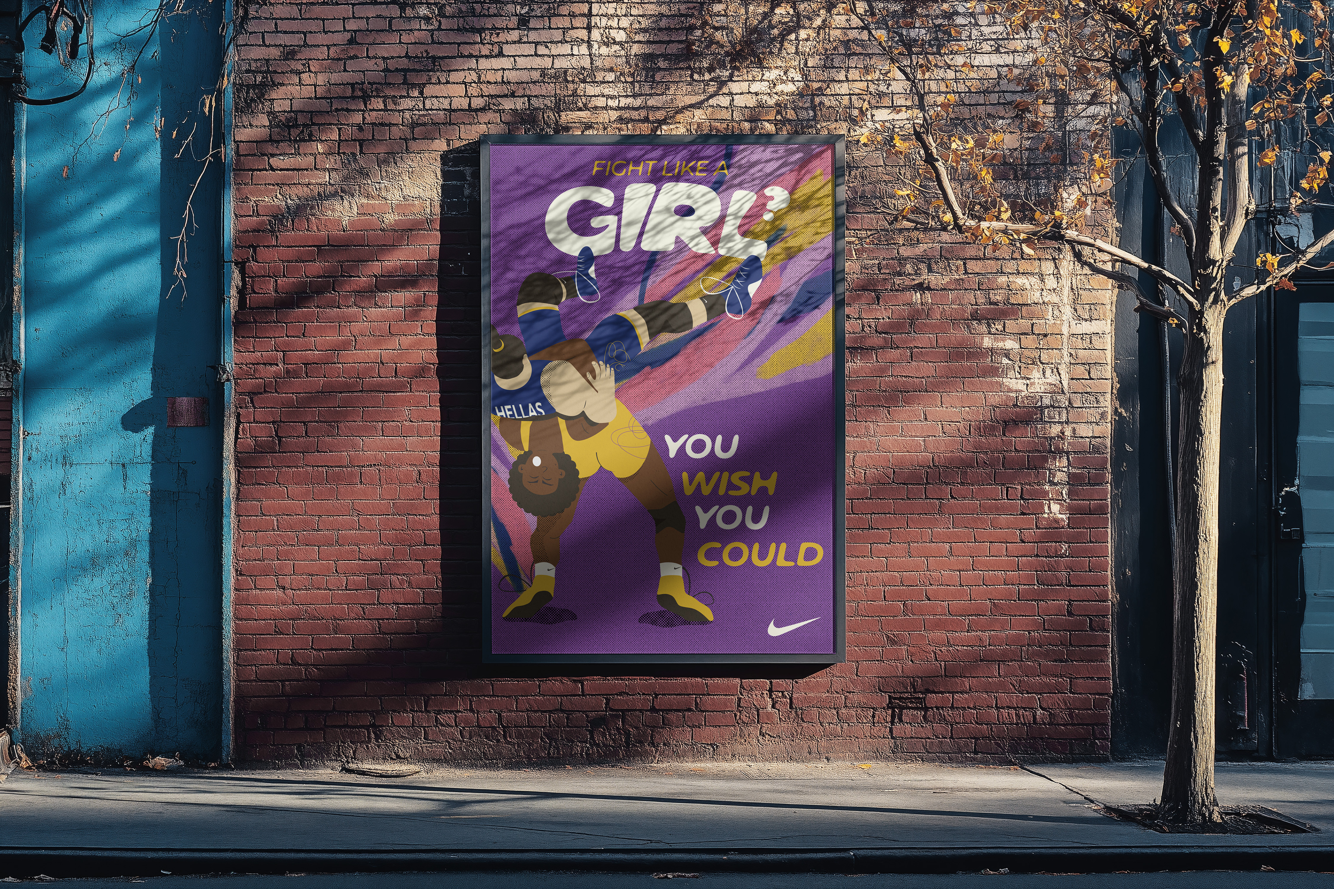 This Girl Can Fight Illustrated Posters female athlete fight like a girl girl sports greek athlete illustrated women inspirational sport poster judo martial arts nike poster suplex illustration vector character vector girl wrestling