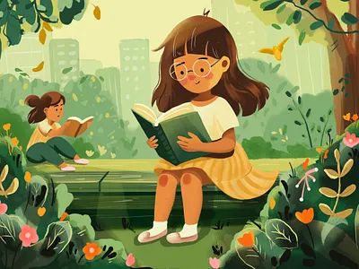 In the Shade of Stories art book illustration character child illustration color illustration girl reading illustration reading shade square