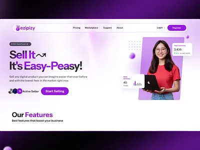 Digital Product Marketplace Landing Page cleanecommerce dashboardui digitalproducts figma design figma ui ux figma website marketplace ui marketplacedesign responsivegridui website ui design website ui ux design