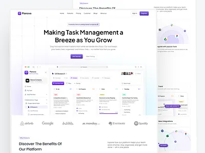 Planova - Task Management Landing Page design inspiration landing page design landingpage modern project management saas saas design team activity uiux web website