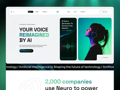 Ai Voice Generator website hero agency ai branding design generaor hero modern redesign ui voice web