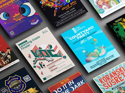 Illustrative posters animation branding graphic design motion graphics