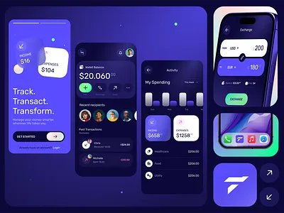 Fintech Transaction App app blue currency minimal money smooth tech