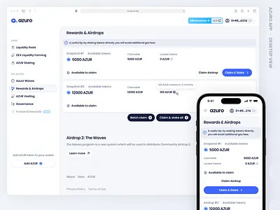 Azuro App: Rewards & Airdrop airdrop app azuro blockchain crypto decentralized defi design desktop interface light mobile product design rewards saas token ui ux web web3