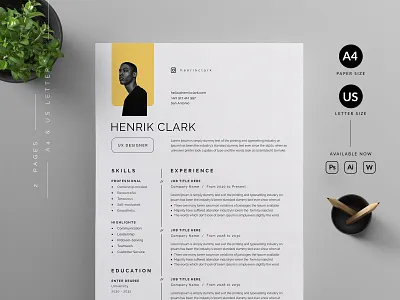 Resume/CV cover letter cv template design illustration professional resume ui us letter vector word