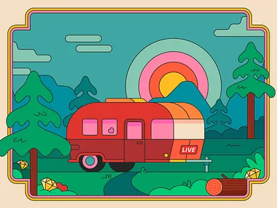 Camp TikTok LIVE airstream blue camp camper camping design forrest green hiking illustration nature outdoors rv summer sun sunset tiktok vector