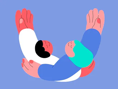 Artwork - Mutual Balance abstract people bold colors character illustration conceptual illustration creative harmony digital artwork emotional connection flat design friendly gesture minimal style modern art mutual support peaceful mood playful drawing soft shapes symmetric pose team balance trust concept whimsical figures