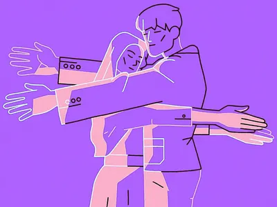Layered Embrace Love Illustration abstract embrace artistic couple bold colors conceptual hug contemporary drawing couple illustration digital hug emotional art expressive characters minimal lines modern love pastel style purple tones relationship art romantic moment soft geometry two figures vibrant background visual poetry