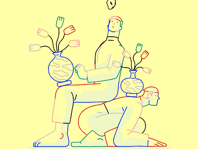 Balance of Roles Concept Illustration abstract people artistic harmony character composition color outline concept illustration dual figures emotional metaphor figurative scene human interaction line illustration minimal art quiet moment relationship dynamics surreal balance symbolic drawing thoughtful design vase flowers visual balance