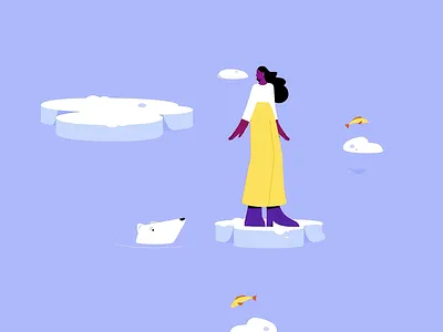 Art - Lost Girl on Floating Ice abstract nature arctic scene climate awareness cold environment concept drawing environmental message female figure floating ice global warming ice landscape lonely character minimal illustration modern flat peaceful vibe polar bear storytelling art surreal concept symbolic artwork wildlife element