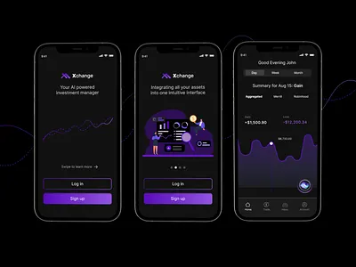 Finance Portfolio Management App app branding cleanui dark theme darkui finance graphic design mobile modern ui