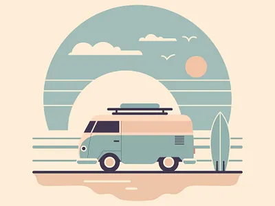 Surf bus trailer branding design graphic design illustration surf vector weekend