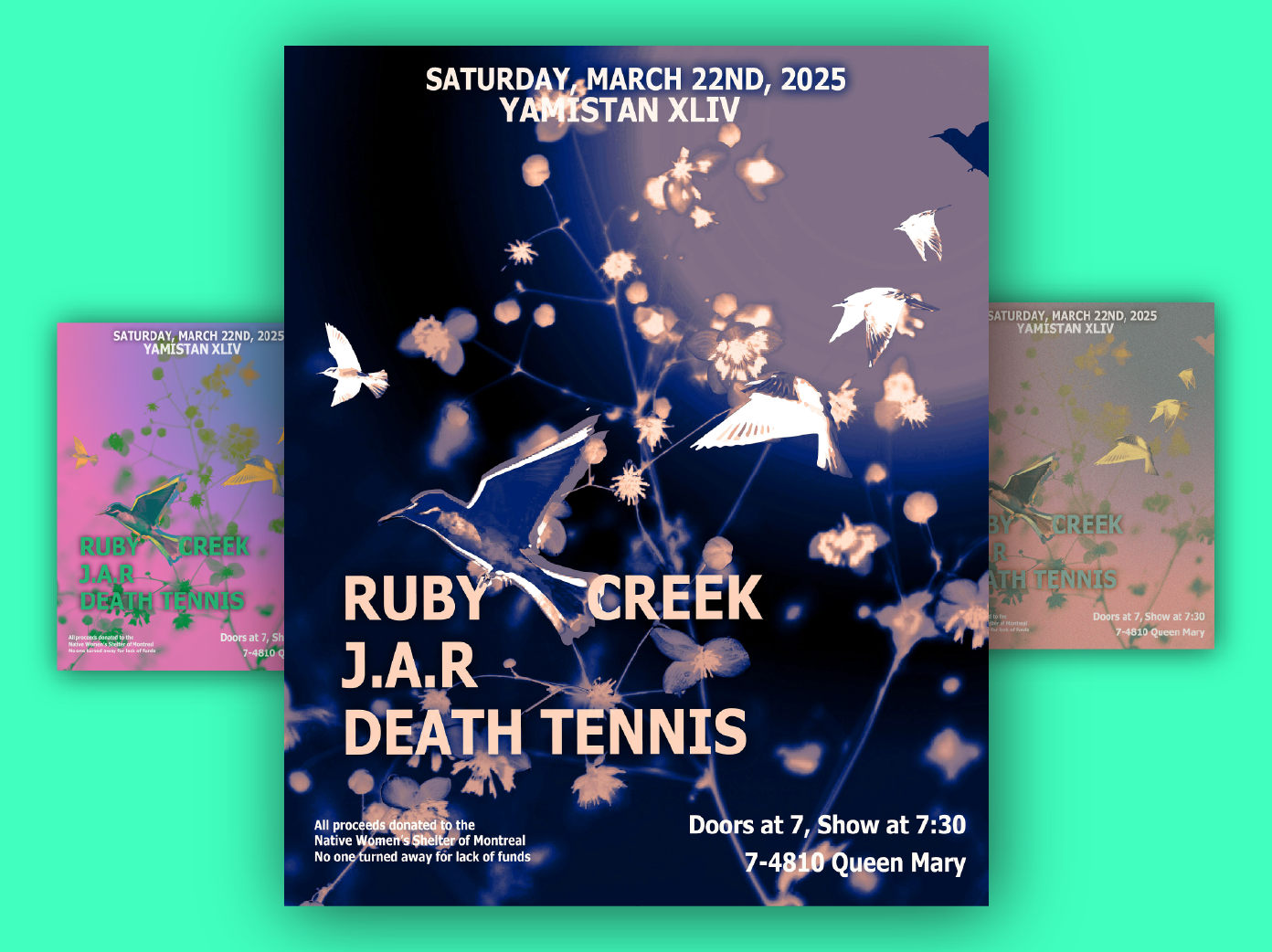 Event Poster - Yamistan Montreal - Spring during Winter birds collage graphic design illustrator poster retro seasons spring
