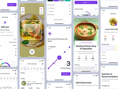 turing v2: AI Smart Healthcare App - Nutrition Assistant UIUX ai health assistant app ai healthcare app clean digital health app digital health ui figma ui kit health companion app healthcare ui kit minimal modern nutrition app nutrition assistant nutrition tracker nutrition tracker app purple smart health app smart nutrition strangehelix turing ui kit virtual health app