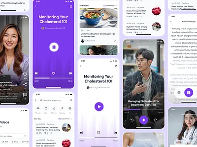 turing v2: AI Smart Healthcare App - Wellness Resources UIUX ai health assistant app ai healthcare app audio player ui blog app clean digital health app digital health ui figma ui kit health companion app healthcare ui kit minimal modern purple resource ui smart health smart health app strangehelix turing ui kit video player virtual health app