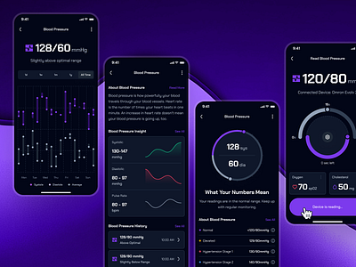 turing v2: AI Smart Healthcare App - Blood Pressure Monitor UI ai health assistant app ai healthcare app blood pressure app blood pressure monitor app blood pressure tracker app blood pressure ui clean digital health app digital health ui figma ui kit health companion app healthcare ui kit minimal modern purple smart health smart health app strangehelix turing ui kit virtual health app