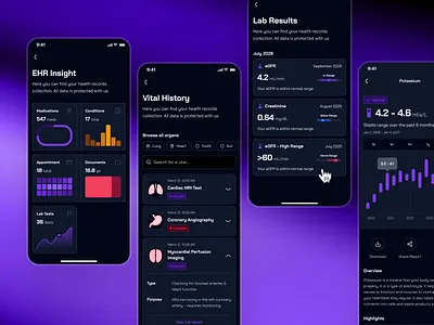 turing v3: AI Smart Healthcare App - EHR Health Record UIUX ai health assistant app ai healthcare app clean digital health app digital health ui ehr app ehr ui electronic health record electronic health record app figma ui kit health companion app healthcare ui kit minimal modern purple smart health smart health app strangehelix turing ui kit virtual health app