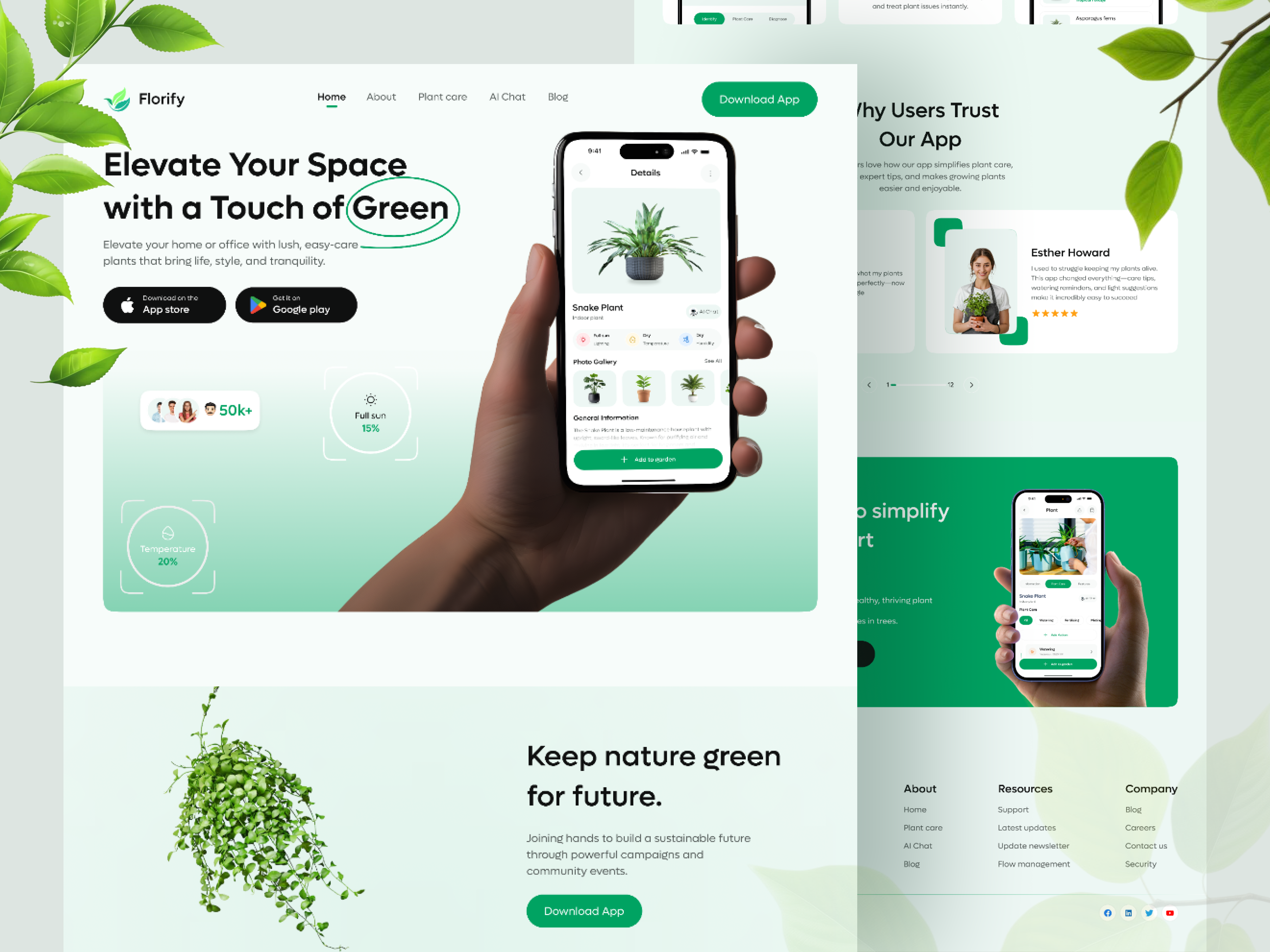 Mobile app landing page design app landing page design garden indoor plant landing page mobile app plant care ui ux web design website