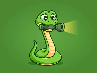 Scared Snake with Flashlight – Funny Cartoon Character animal cartoon character flashlight illustration jungle logo mascot reptile scared snake