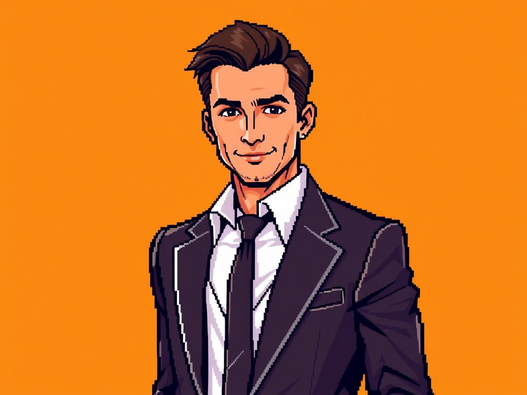 Pixel Art Portrait of a Dapper Gentleman branding business casual cartoon character design design digital art fashion illustration illustration nostalgic aesthetic orange background pixel art pixelated portraits portrait professional style retro design suit and tie ui vector vector art vector portrait