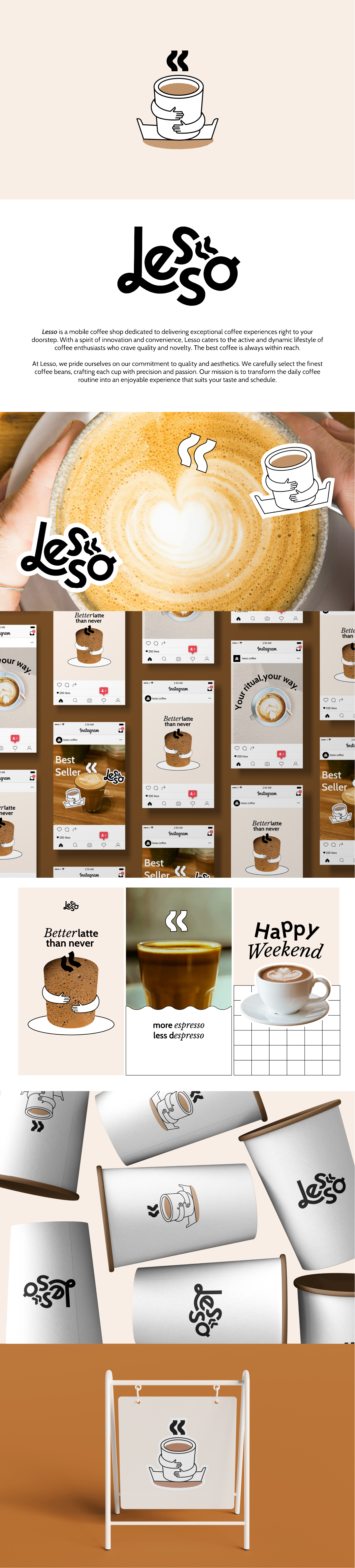 BASIC BRAND DESIGN-LESSO COFFE brand identity branding cafe cafe brand cafe logo coffee coffee brand coffee logo design illustration logo