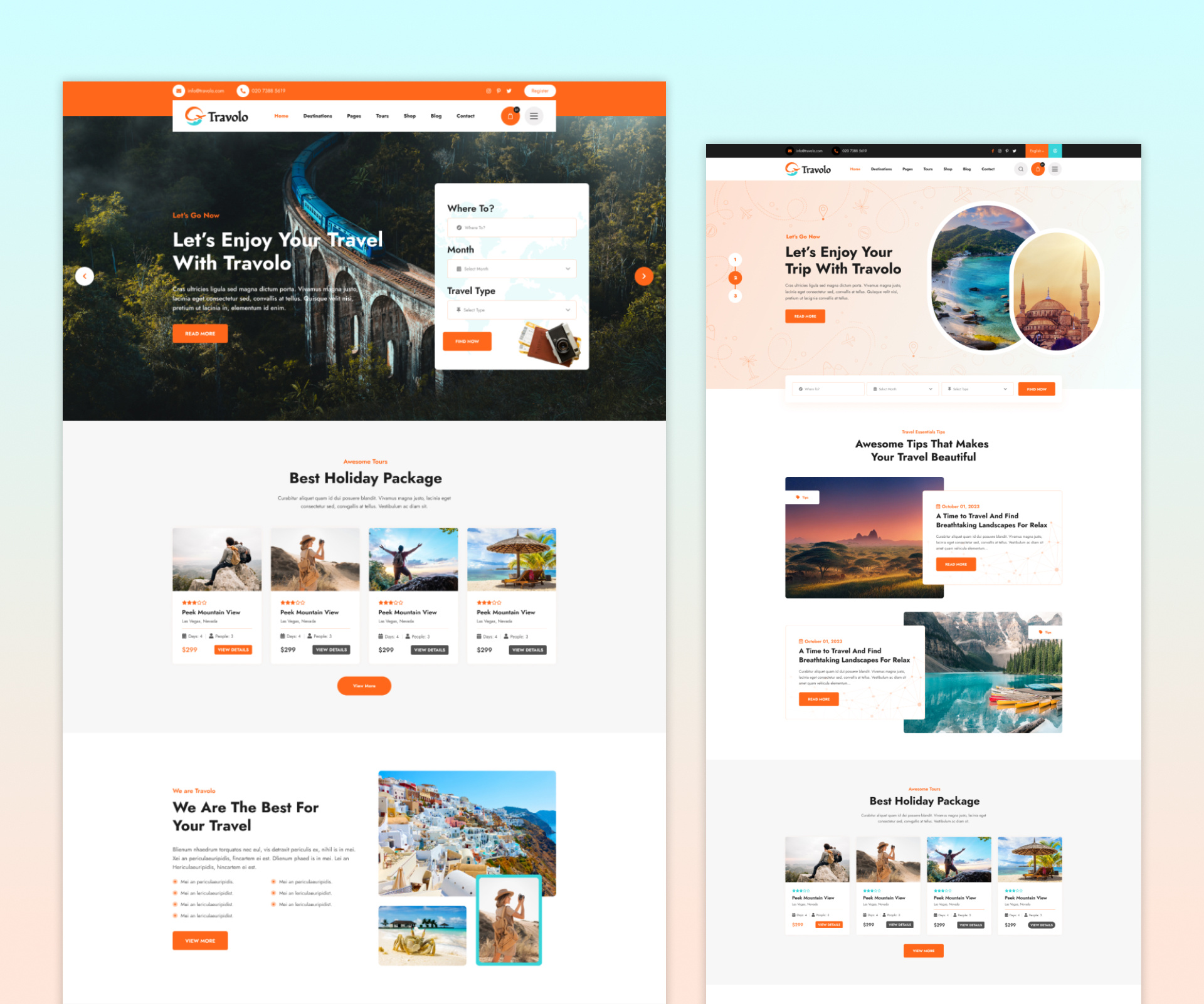 Travolo - Travel Agency & Tour Booking Template app branding design graphic design illustration template theme travel typography ui uiux ux webdesign website