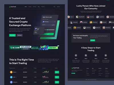 ByteTrade - crypto exchange website design bitcoin blockchainui cryptodesign darkmode exchangeux financialdesign fintech landing page tradingtools ui ux uxdesign web3ui website design