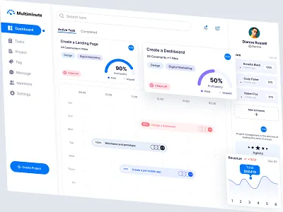Multiminute - Project Management Dashboard UI Design b2bdesign dashboard dashboardui design pmtools productivitytools project management saasdesign task management teamcollaboration timemanagement ui ux uxdesign web app webappdesign