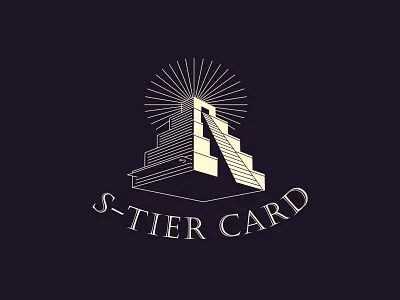 S-tier card vintage logo aztec card deck engraving hierarchy ladder light line art mayan outline pyramid retro s tier sun temple vintage