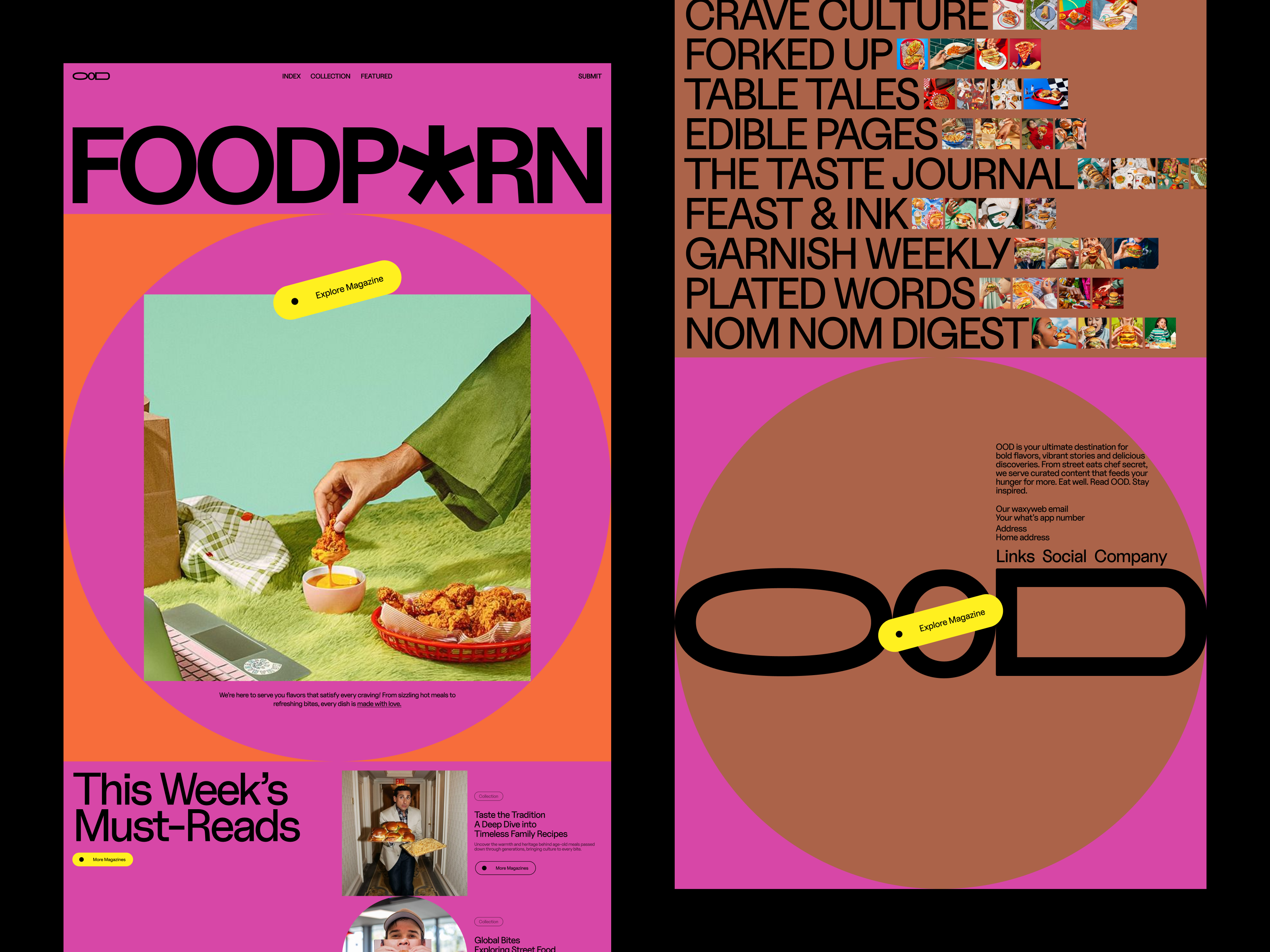 OOD — UI/UX Design for Food Magazine Website Design digital magazine editorial design food blog design food magazine food photography food porn food ui food website foodie website landing page design layout design magazine website modern web product design typography design uiux design visual storytelling waxyweb web design