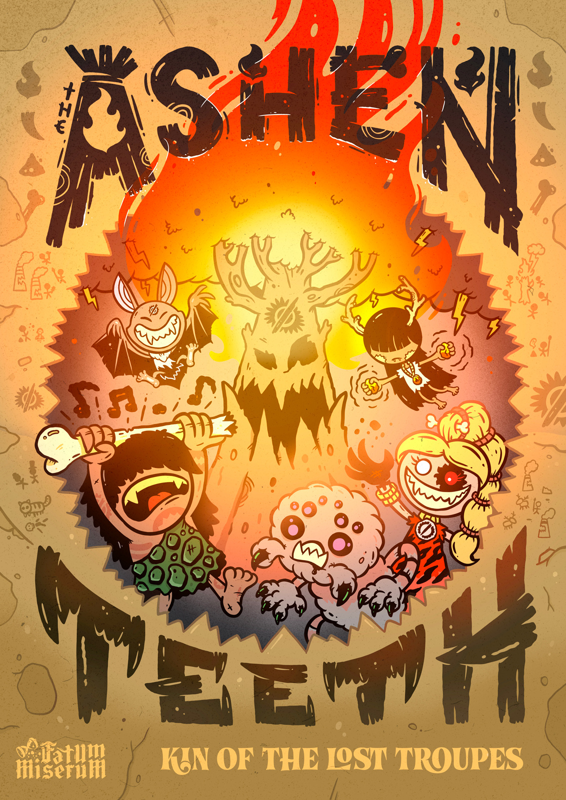 Ashen Teeth - Fatum Miserum Game Poster board book branding card cartoon cover custom design drawing game graphic design illustration logo poster rubberhose ui