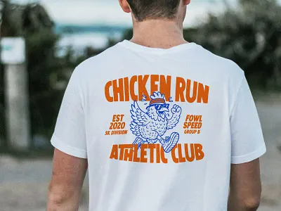 Chicken Run adobe illustrator apparel branding athletic branding brand identity branding clothing brand custom illustration graphic design graphic tee illustration logo design mascot design merch design print design screenprint design vintage logo vintage mascot