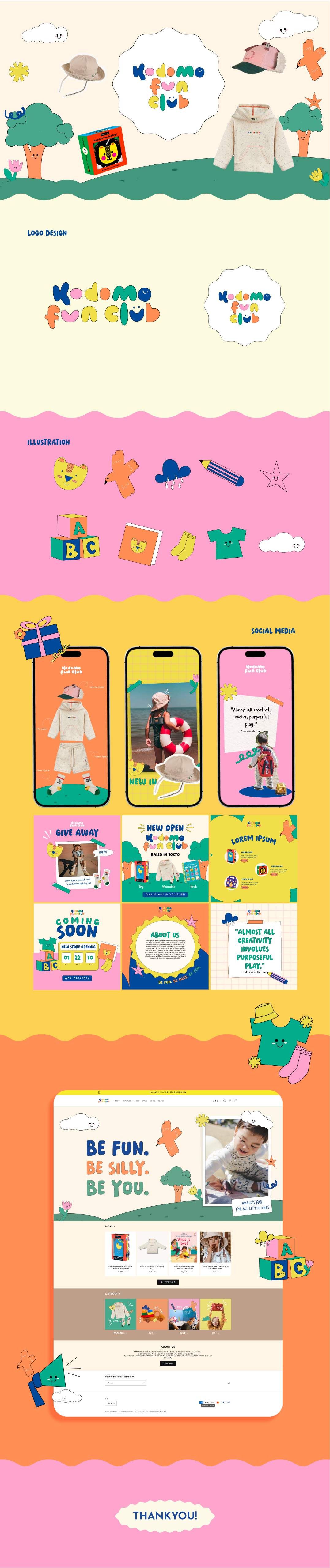BRANDING KIT DESIGN-KODOMO FUN CLUB brand identity branding design fashion fashion kids fashion logo graphic design illustration kids kids brand kids desaign kids logo kids wear logo playful