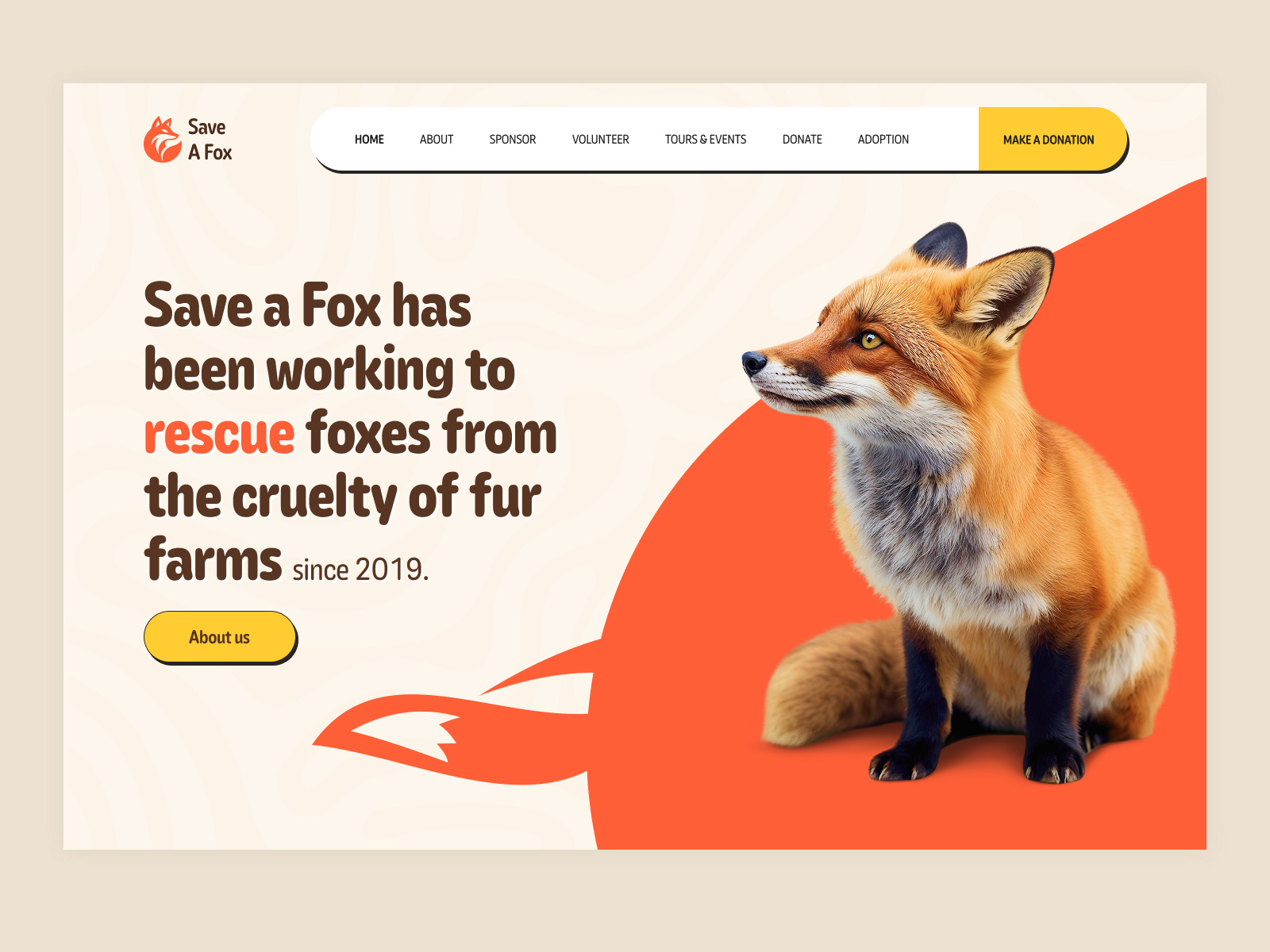 SaveAFox rescue animals organization animal shelter fox fox shelter fox website fur rescue rescue ui design web design website