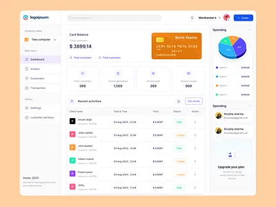 Finance dashboard - Admin panel admin bussiness dashboard figma finance ui uiux user experience
