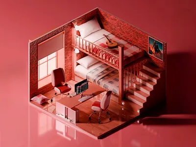 3D Cozy Bunk Bed Study Nook 3d 3d bedroom 3d design 3d desk 3d interior 3d model 3d render 3d rendering 3d room bedroom interior cozy bedroom creative desk graphic design interior modern modern interior pink warm working space